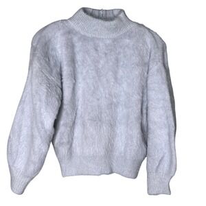 Light Blue Small Fuzzy Eyelash Knit Mock Neck Pullover Sweater Relaxed Fit NEW
